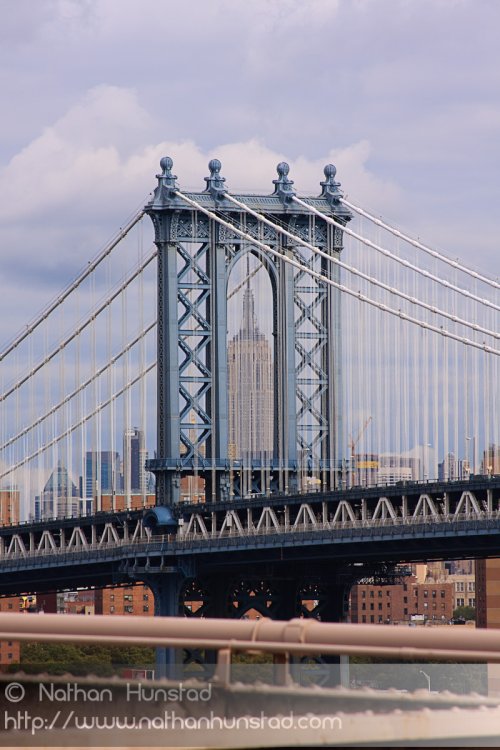 The Manhattan Bridge frames the Empire State Building from the B